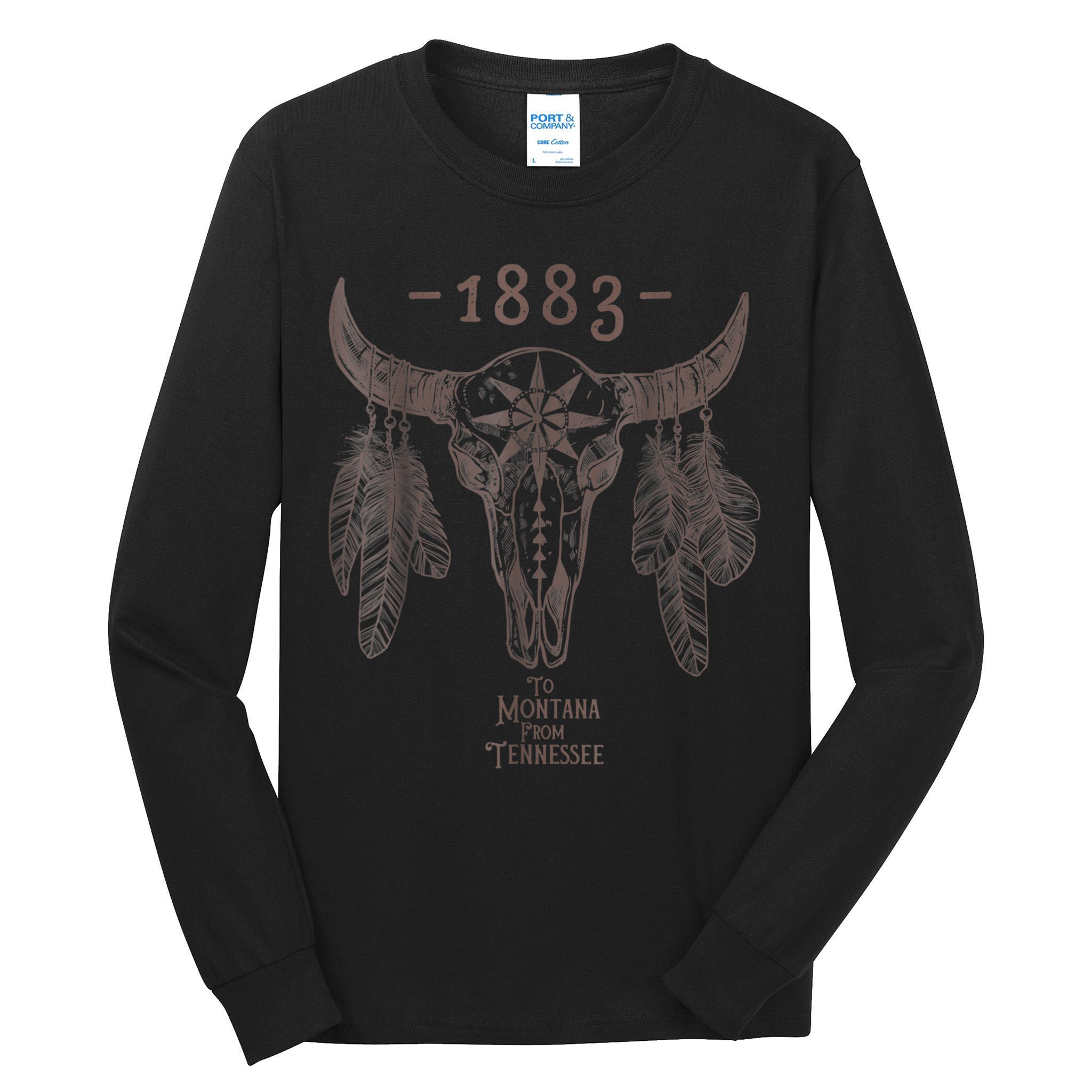 1883 Boho Cow Skull Cute Country Western Yellow Stone Tall Long Sleeve T-Shirt