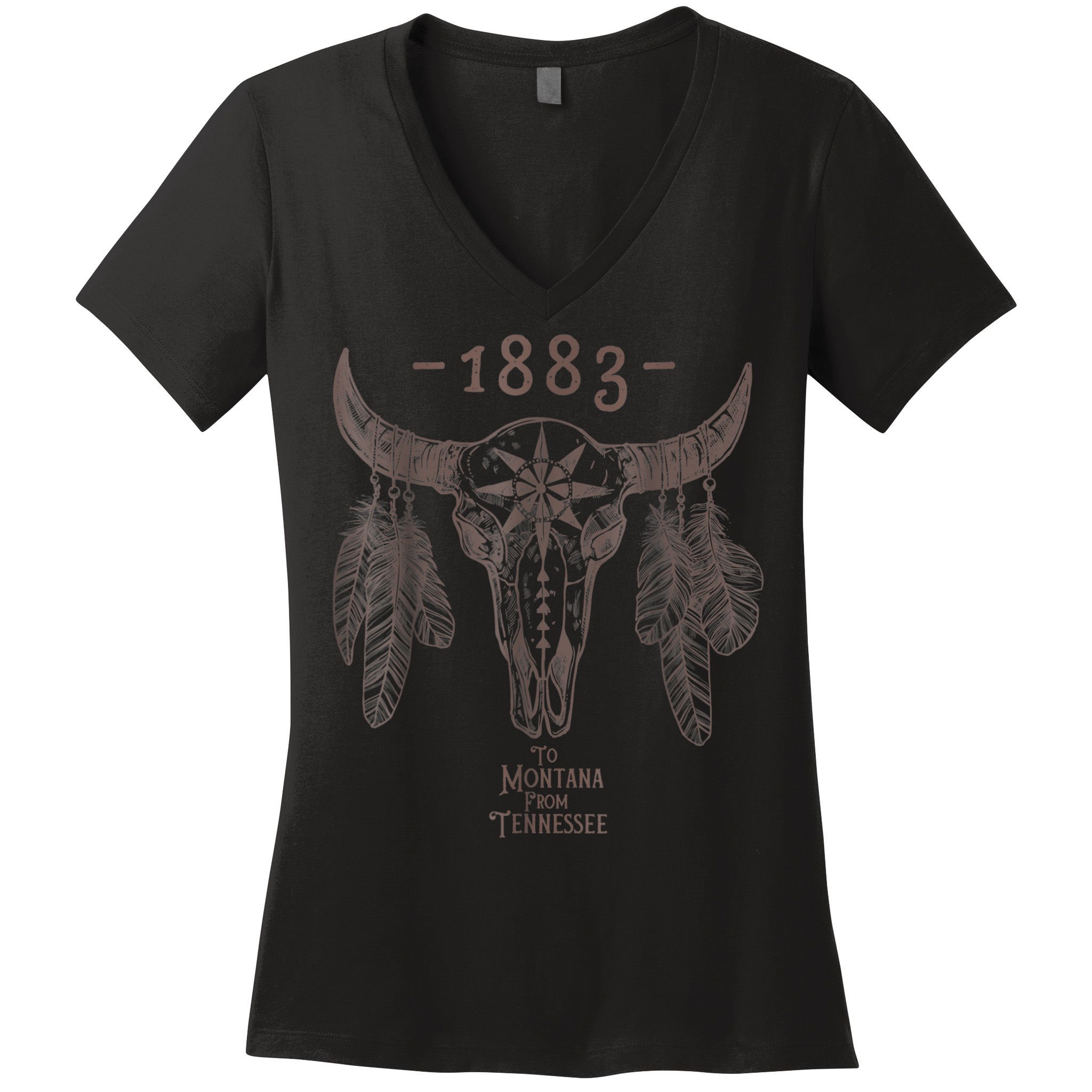 1883 Boho Cow Skull Cute Country Western Yellow Stone Women's V-Neck T-Shirt