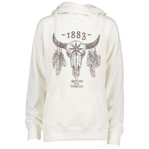 1883 Boho Cow Skull Cute Country Western Yellow Stone Womens Funnel Neck Pullover Hood