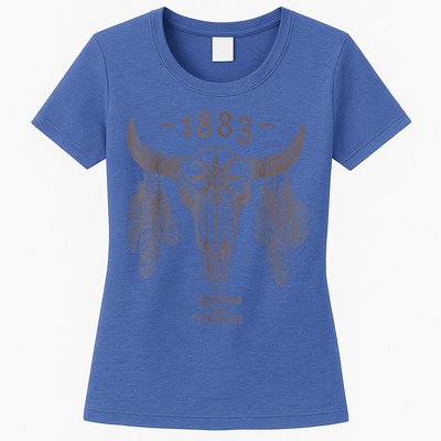 1883 Boho Cow Skull Cute Country Western Yellow Stone Womens T-Shirt