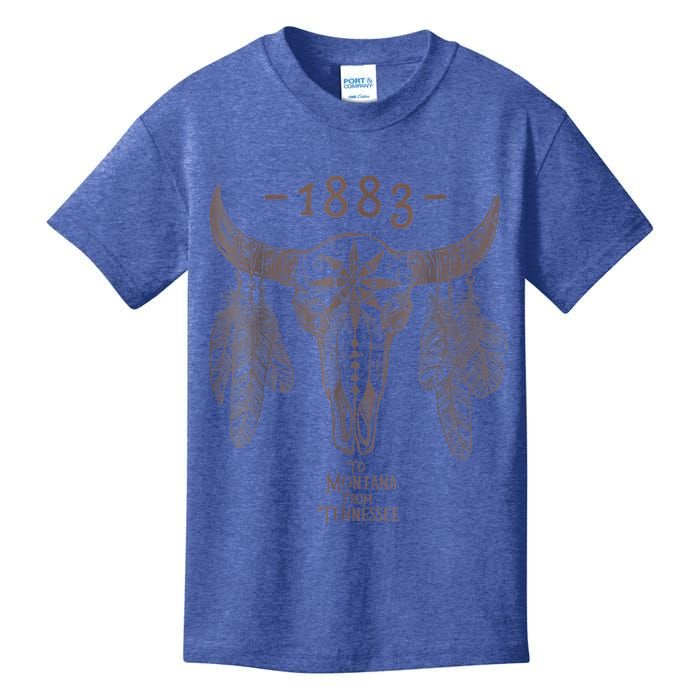 1883 Boho Cow Skull Cute Country Western Yellow Stone Kids T-Shirt