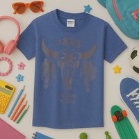 1883 Boho Cow Skull Cute Country Western Yellow Stone Kids T-Shirt