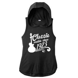 100th Birthday Classic Rockin Since 1923 Ladies PosiCharge Tri-Blend Wicking Draft Hoodie Tank