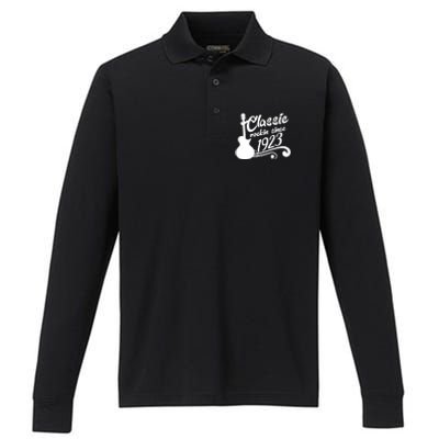 100th Birthday Classic Rockin Since 1923 Performance Long Sleeve Polo