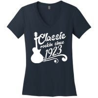 100th Birthday Classic Rockin Since 1923 Women's V-Neck T-Shirt