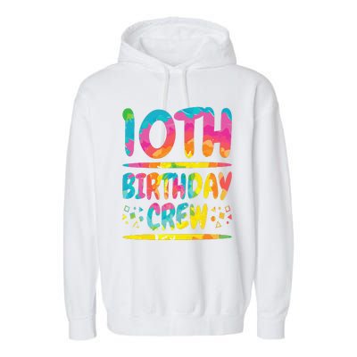 10th Birthday Crew Family, 10th Birthday Party Friends Group Garment-Dyed Fleece Hoodie