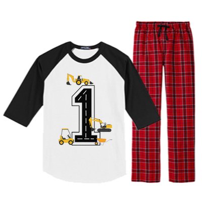 1st Birthday Crane Excavator Truck 1 Year Old Diggers Raglan Sleeve Pajama Set