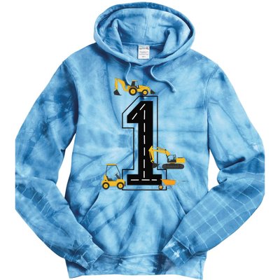 1st Birthday Crane Excavator Truck 1 Year Old Diggers Tie Dye Hoodie