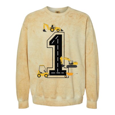 1st Birthday Crane Excavator Truck 1 Year Old Diggers Colorblast Crewneck Sweatshirt