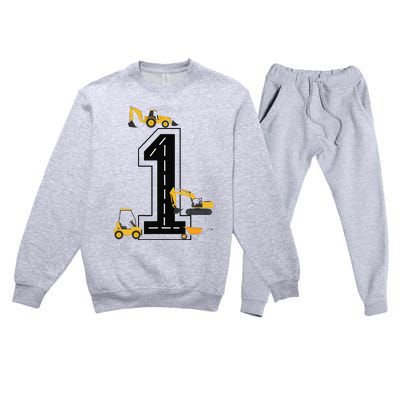 1st Birthday Crane Excavator Truck 1 Year Old Diggers Premium Crewneck Sweatsuit Set