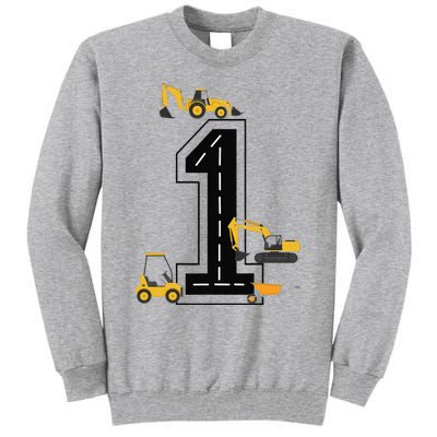 1st Birthday Crane Excavator Truck 1 Year Old Diggers Tall Sweatshirt