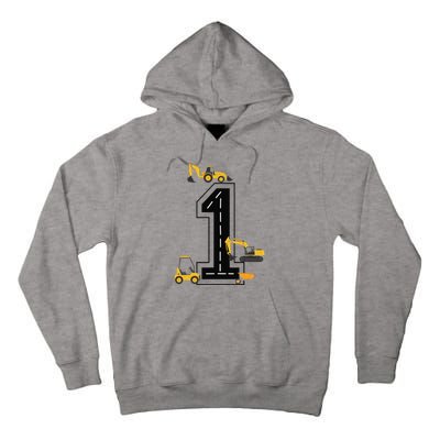 1st Birthday Crane Excavator Truck 1 Year Old Diggers Tall Hoodie