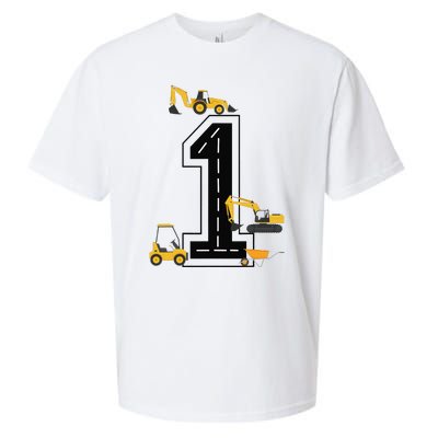 1st Birthday Crane Excavator Truck 1 Year Old Diggers Sueded Cloud Jersey T-Shirt