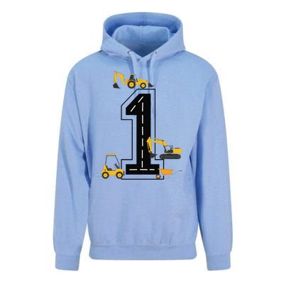 1st Birthday Crane Excavator Truck 1 Year Old Diggers Unisex Surf Hoodie