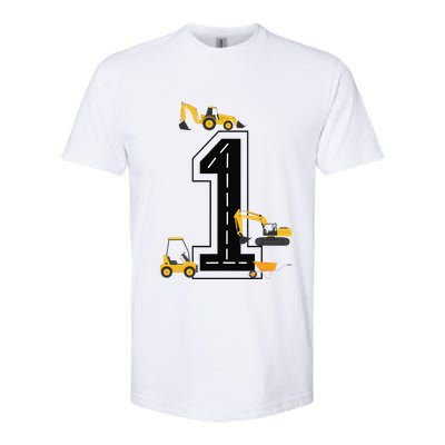 1st Birthday Crane Excavator Truck 1 Year Old Diggers Softstyle CVC T-Shirt