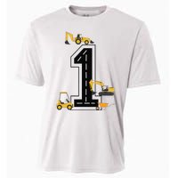 1st Birthday Crane Excavator Truck 1 Year Old Diggers Cooling Performance Crew T-Shirt