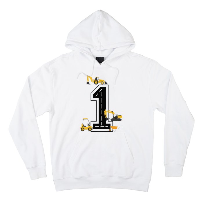 1st Birthday Crane Excavator Truck 1 Year Old Diggers Hoodie