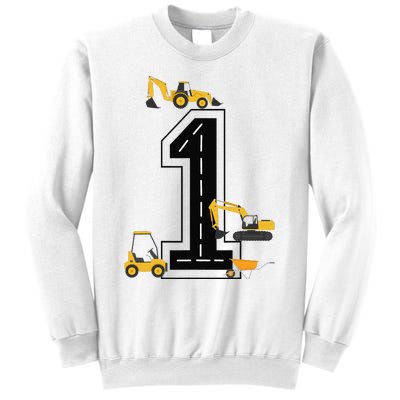 1st Birthday Crane Excavator Truck 1 Year Old Diggers Sweatshirt