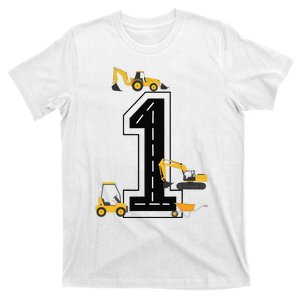 1st Birthday Crane Excavator Truck 1 Year Old Diggers T-Shirt