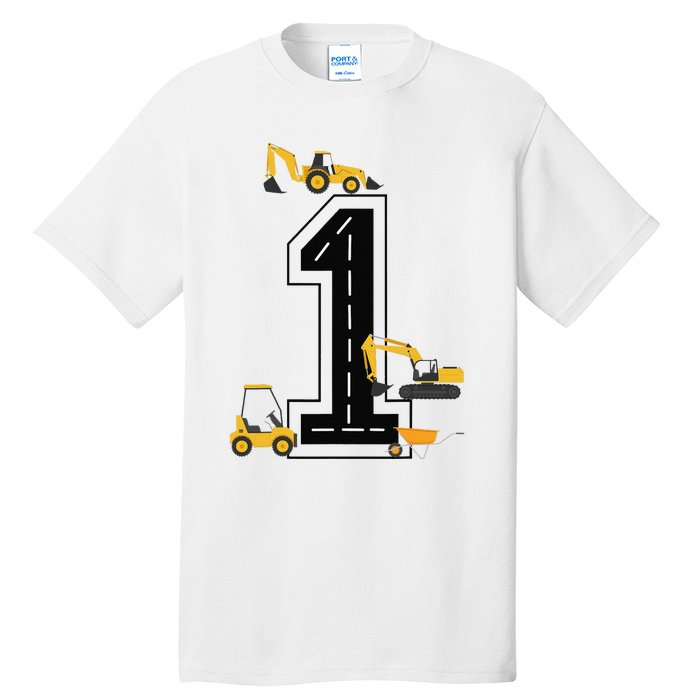 1st Birthday Crane Excavator Truck 1 Year Old Diggers Tall T-Shirt