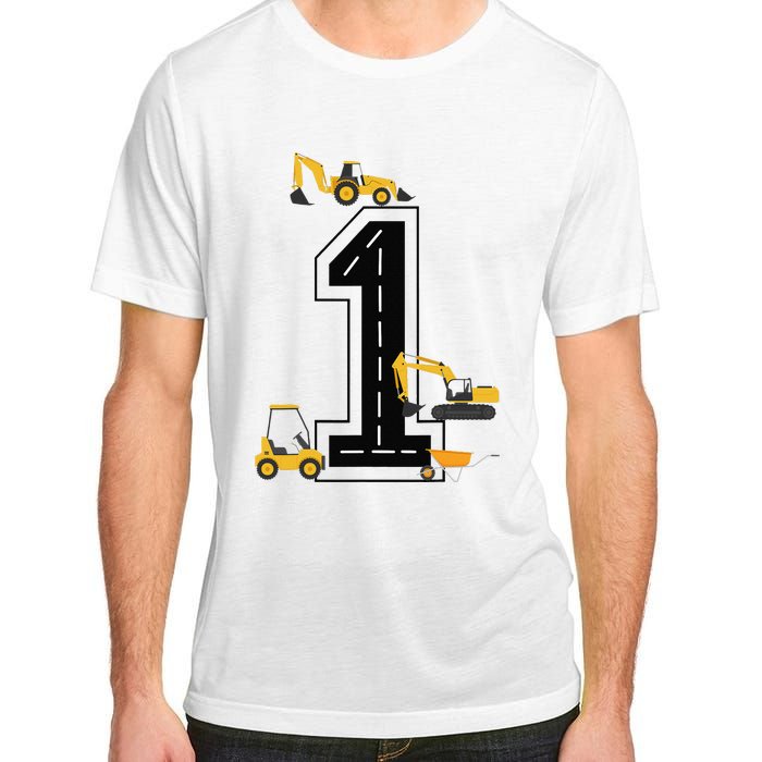 1st Birthday Crane Excavator Truck 1 Year Old Diggers Adult ChromaSoft Performance T-Shirt