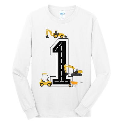 1st Birthday Crane Excavator Truck 1 Year Old Diggers Tall Long Sleeve T-Shirt