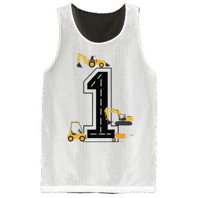 1st Birthday Crane Excavator Truck 1 Year Old Diggers Mesh Reversible Basketball Jersey Tank