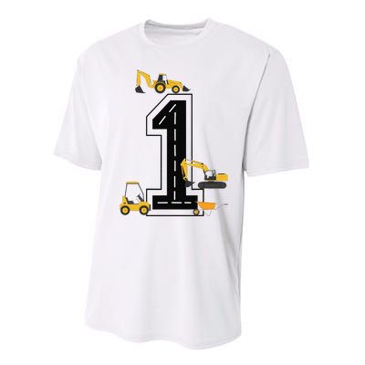 1st Birthday Crane Excavator Truck 1 Year Old Diggers Performance Sprint T-Shirt