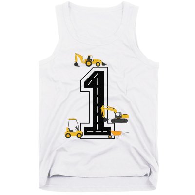 1st Birthday Crane Excavator Truck 1 Year Old Diggers Tank Top