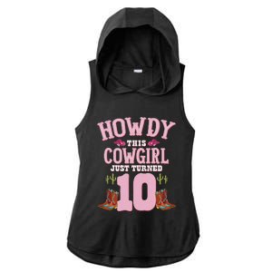 10th Birthday Cow Howdy Western Themed Birthday Ladies PosiCharge Tri-Blend Wicking Draft Hoodie Tank