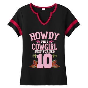 10th Birthday Cow Howdy Western Themed Birthday Ladies Halftime Notch Neck Tee