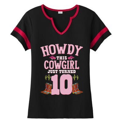 10th Birthday Cow Howdy Western Themed Birthday Ladies Halftime Notch Neck Tee