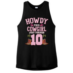 10th Birthday Cow Howdy Western Themed Birthday Ladies PosiCharge Tri-Blend Wicking Tank