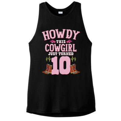 10th Birthday Cow Howdy Western Themed Birthday Ladies PosiCharge Tri-Blend Wicking Tank