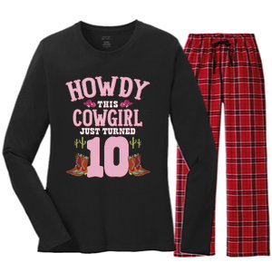 10th Birthday Cow Howdy Western Themed Birthday Women's Long Sleeve Flannel Pajama Set 