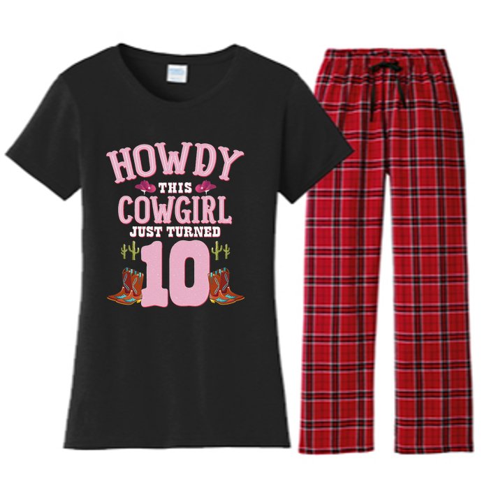 10th Birthday Cow Howdy Western Themed Birthday Women's Flannel Pajama Set