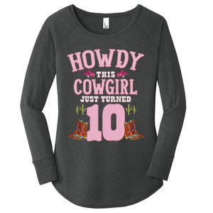 10th Birthday Cow Howdy Western Themed Birthday Women's Perfect Tri Tunic Long Sleeve Shirt