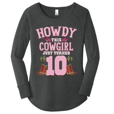 10th Birthday Cow Howdy Western Themed Birthday Women's Perfect Tri Tunic Long Sleeve Shirt