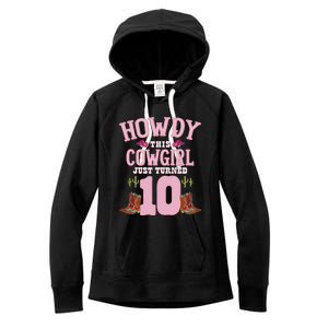 10th Birthday Cow Howdy Western Themed Birthday Women's Fleece Hoodie