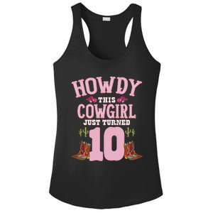 10th Birthday Cow Howdy Western Themed Birthday Ladies PosiCharge Competitor Racerback Tank