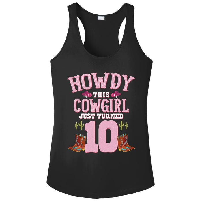 10th Birthday Cow Howdy Western Themed Birthday Ladies PosiCharge Competitor Racerback Tank