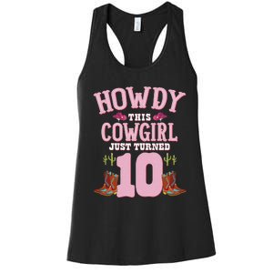 10th Birthday Cow Howdy Western Themed Birthday Women's Racerback Tank