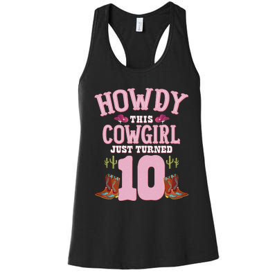 10th Birthday Cow Howdy Western Themed Birthday Women's Racerback Tank