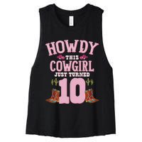 10th Birthday Cow Howdy Western Themed Birthday Women's Racerback Cropped Tank