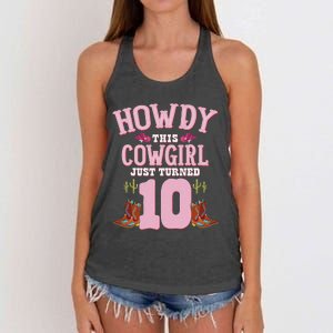 10th Birthday Cow Howdy Western Themed Birthday Women's Knotted Racerback Tank