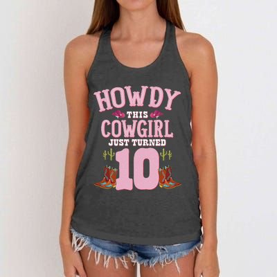 10th Birthday Cow Howdy Western Themed Birthday Women's Knotted Racerback Tank