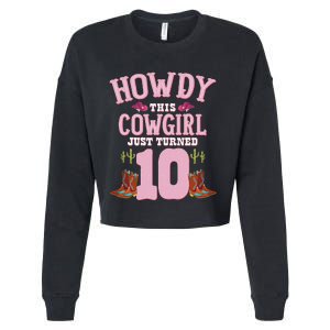 10th Birthday Cow Howdy Western Themed Birthday Cropped Pullover Crew