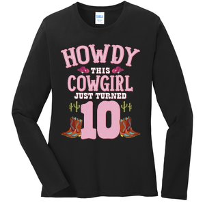 10th Birthday Cow Howdy Western Themed Birthday Ladies Long Sleeve Shirt