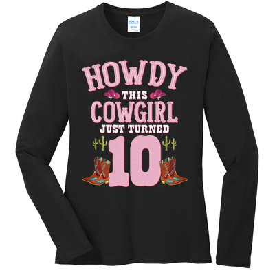 10th Birthday Cow Howdy Western Themed Birthday Ladies Long Sleeve Shirt