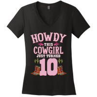 10th Birthday Cow Howdy Western Themed Birthday Women's V-Neck T-Shirt